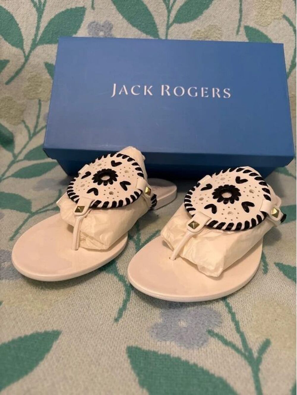 Jack Rogers Georgica Jelly White and Black Sandals Size 7M New in box
